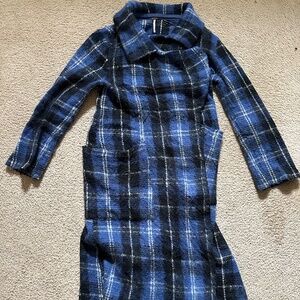 Free People Blue & black plaid duster coat